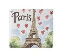 Paris Eiffel Tower Wallet for Men Leather Bifold Wallets with Window Slim Minimalist Front Pocket