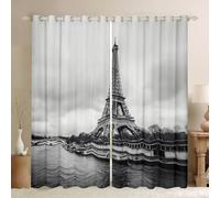 Paris Eiffel Tower Window Curtain,Romantic French Style Curtains for Kids Girls Boys Bedroom Decor,Famous Architecture Curtain Soft Polyester Window Drapes,38Wx54L,Dark White Grey