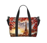 Paris Eiffel Tower with Autumn Leaves 40L Travel Duffle Bag, with Adjustable Strap, Ideal for Gym, Sports, Fishing, Hunting,Trip
