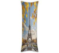 Paris Eiffel Tower with Autumn Leaves Body Pillow Cover, Breathable & Comfort Body Pillowcase with Hidden Zipper Closure, Machine Washable Throw Pillow Case for Bedroom Couch, 18.9x53.1 Inches