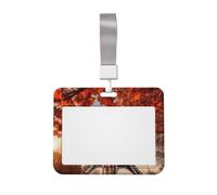Paris Eiffel Tower with Autumn Leaves ID Badge Holder with Lanyard ID Card Holders Waterproof Plastic Name Card Case Sliding ID Protector Pouch Name Tag Holders for Office Work Business