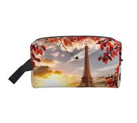 Paris Eiffel Tower with Autumn Leaves Print Travel Toiletry Bags Hanging Makeup Bag Large Capacity Versatile Organizer for Women Men