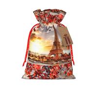 Paris Eiffel Tower With Autumn Leaves Printing 4.7x6.9 In Christmas Bag With Drawstring,Ideal For Adults To Wrap Gifts For Christmas Halloween
