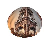 Paris Eiffel Tower with Autumn Leaves Shower Caps for Women Reusable Bath Caps for Men Double Layer Waterproof Hair Cap with EVA Lining Stylish Large Shower Bonnet Soft Bath Hat for Long Hair, Braids