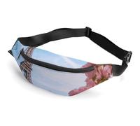 Paris Eiffel Tower with Flowers Belt Bag, Multifunctional Sports Waist Pouch with Adjustable Strap, Lightweight Casual Waist Pack for Travel Running Cycling Daily Outdoor Activities