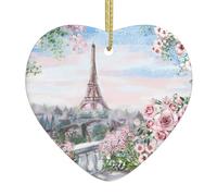 Paris Eiffel Tower With Flowers Christmas Ceramic Ornaments Decoration For Tree Decorative Hanging Ornament