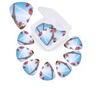 Paris eiffel tower with flowers Guitar Picks 12 Pack Plectrums with Organizer Box, 3 Different Thickness Includes Thin Medium Heavy Picks