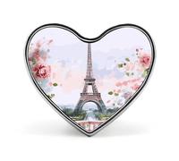 Paris Eiffel Tower with Flowers Heart Shape Lapel Pin Personalized Pinback Button Badges Retro Punk Button Pin Kawaii Heart Badges for Men Women Clothes Bags Hats & Gift