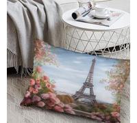 Paris Eiffel Tower with Flowers Pillow Cover Soft Throw Pillow Cover Hidden Zipper Rectangular Lumbar Pillow Covers Decorative Body Cushion Case Pillowcase for Sofa Couch Bedroom 12 "x20