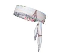 Paris Eiffel Tower With Flowers Print Tie Headband For Women Men, Ninja Headbands, Adjustable Moisture Wicking Cooling Headband