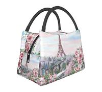 Paris Eiffel Tower With Flowers Printed Lunch Bag For Women Reusable Insulate Lunch Bag Portable Cooler Tote Bag For Work Picnic Travel