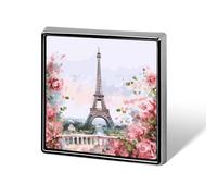 Paris Eiffel Tower with Flowers Square Lapel Pin for Men Women Personalized Lapel Badge Metal Brooch Printed Aluminum Alloy Memorial Pins for Backpack Clothing Decoration Business