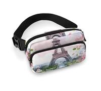 Paris Eiffel Tower With Flowers Waist Bag Large Capacity Fanny Pack Adjustable Belt Crossbody Bags Portable Waist Packs For Outdoors Traveling Casual Running