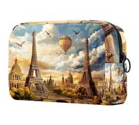 Paris Europe Travel Building Cosmetic Bag for Women, Travel Toiletries Bags Large Makeup Handy Pouch Organiser Bag with Zipper