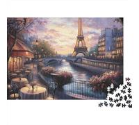 Paris Evening Scene Recycled Cardboard 1000 Piece Romantic Cityscape Art Puzzle Bundle, Brain Training, Personalised Gift, Wall Decor & Office Break Fun 38x26cm/1000pcs