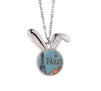 Paris Fire Ballon France Eiffel Tower Rabbit Necklace Pendant Bunny Animal Jewelry Gift