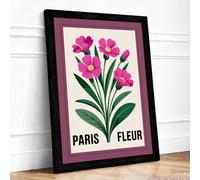 Paris Fleur Botanical Framed Wall Art Print A3 (42×29.7cm) Black, Wall Decor for Living Room, Bedroom, Office & Home, Ready to Hang, Art Gift