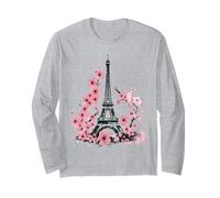 Paris Flowers Cherry Blossom Eiffel Tower Long Sleeve T-Shirt