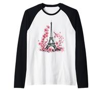 Paris Flowers Cherry Blossom Eiffel Tower Raglan Baseball Tee