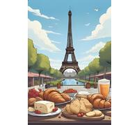 Paris Food & Eiffel Tower Notebook: 6x9'' Softcover Journal with Eiffel Tower Cover - 120 Pages with Black and White Background Images