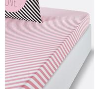 Paris Forever Striped Cotton Fitted Sheet pink/white