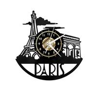 Paris France Cityscape Vintage Black Vinyl Record Wall Clock Handmade 12 inches Home Decor Gift