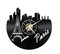 Paris France Cityscape Vintage Black Vinyl Record Wall Clock Wall Art 3D Modern Design Office Bar Room Home Decor Gift