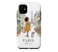Paris France Cute Chic Black Woman Dog Flowers Eiffel Tower Case for iPhone 11