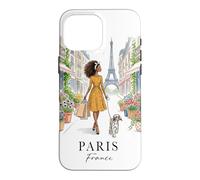 Paris France Cute Chic Black Woman Dog Flowers Eiffel Tower Case for iPhone 16 Pro Max