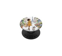 Paris France Cute Chic Black Woman Dog Flowers Eiffel Tower PopSockets Adhesive PopGrip