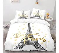 Paris France Duvet Cover King Size, Reversible Eiffel Tower Quilt Cover with Pattern, Bedding Set Soft Microfibre with Zipper Closure, Washable Comforter Cover and 2 Pillowcases, 230x220 cm, Z02