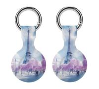 Paris France E-iffel Tower Spring Compatible with Airtag Locator Silicone Protective Case with Keychain 2PCS