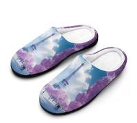 Paris France E-iffel Tower Spring Cotton Slipper Cozy Plush Slippers Indoor House Closed Toe Shoes Anti-Skid Comfortable 7-8（39-40