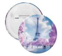 Paris France E-iffel Tower Spring Pin Badge Metal Circle Shape 2.3 Inches Button Pinback for Backpack Wedding