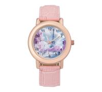 Paris France E-iffel Tower Spring Women's Leather Watch Easy Reader Minimalist Wristwatch Pink Rose Gold Strap Watches