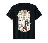 Paris France Eiffel Tower Fashion Lady Chic Vintage Letterin T-Shirt