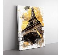 Paris France Eiffel Tower No.1 V3 Modern Canvas Wall Art Print Ready to Hang, Framed Picture for Living Room Bedroom Home Office Décor, 60x40 cm (24x16 Inch)