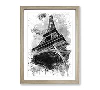 Paris France Eiffel Tower Vol.1 V4 Modern Framed Wall Art Print, Ready to Hang Picture for Living Room Bedroom Home Office Décor, Oak A4 (34 x 25 cm)