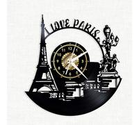 Paris France Handmade 12 inches Black Vinyl Record Wall Clock Wall Art 3D Modern Design Office Bar Room Home Decor Gift
