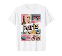 Paris France Iconic Landmarks Retro Vintage Collage Souvenir Value Graphic T-Shirt, Men, White, L