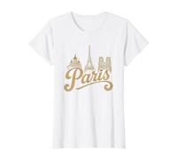 Paris France Landmarks Eiffel Tower Retro Vintage Art Value Graphic T-Shirt, Women, White, XL