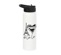 Paris France Oh La La Eiffel Tower Heart Funny Cute Stainless Steel Insulated Water Bottle