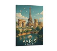 Paris France Retro Travel Poster Wall Art, Cultural Decor for Living Room And Study Poster Decorative Painting Canvas Wall Posters And Art Picture Print Modern Family Bedroom Decor Posters 16x24inch(4