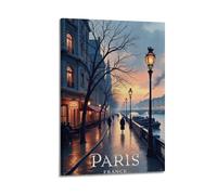 Paris France Seine River Retro Travel Poster Wall Art, Romantic Decor for Living Room And Bedroom Poster Decorative Painting Canvas Wall Posters And Art Picture Print Modern Family Bedroom Decor Poste