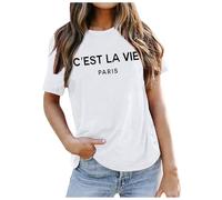 Paris France Shirt for Women Casual Round Neck Top Short Sleeve Tshirt Eiffel Tower Graphic T Shirts Regular-Fit Tunic Blouse 2026 Summer Tops Breathable Comfy Tee Shirt for Travel 2026 White
