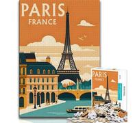 Paris France Travel Poster Jigsaw Puzzles for Teenagers 1000 Piece,Family Game Stress Reliever Difficult Challenge Artists Collection,Fine Art 50x75cm
