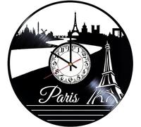 Paris France Vintage Black Vinyl Record Wall Clock Wall Art 3D Modern Design Office Bar Room Home Decor Gift