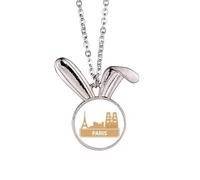 Paris French Yellow Landmark Pattern Rabbit Necklace Pendant Bunny Animal Jewelry Gift