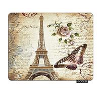 Paris Gaming Mousepad Vintage Paris Eiffel Tower Butterfly and Flower Mouse Pad Mouse Mat for Computer Desk Laptop Office 11.8" x 9.8" Non-Slip Rubber