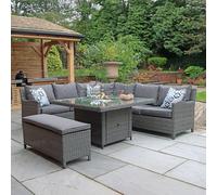 Paris Garden Corner Dining Set - 8 Seater - Square Fire Pit Table - Grey - Rattan